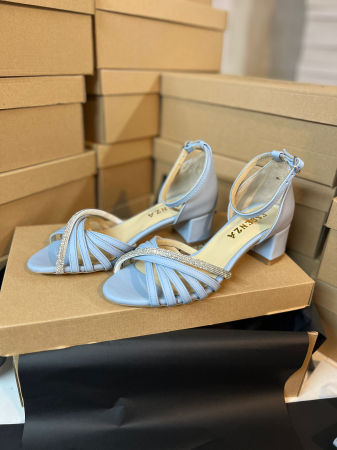 Crystal Collection - Sandale cu barete  din piele baby blue si cristal argintiu