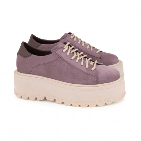 Pantofi cu talpă groasă, realizati din piele naturala intoarsa, mov lavanda [1]
