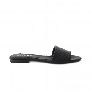 Slapi - Flip flops din piele naturala neagra croco