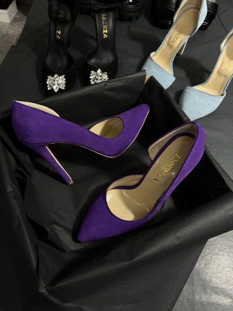 Pantofi stiletto, cu decupaj interior, din piele naturala intoarsa mov [2]