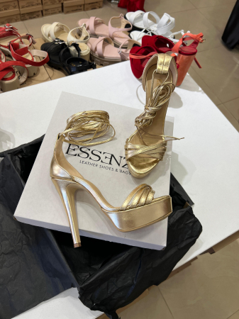 Sandale din piele naturala aurie, cu toc de 13,5cm si platforma de 3cm [2]