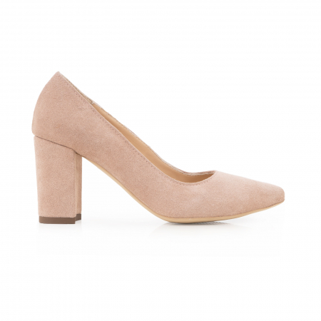 Pantofi - Pantofi cu toc patrat, din piele naturala intoarsa, beige