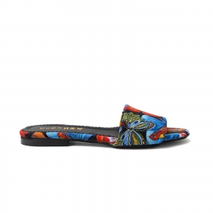 Slapi - Flip flops din piele naturala cu print floral