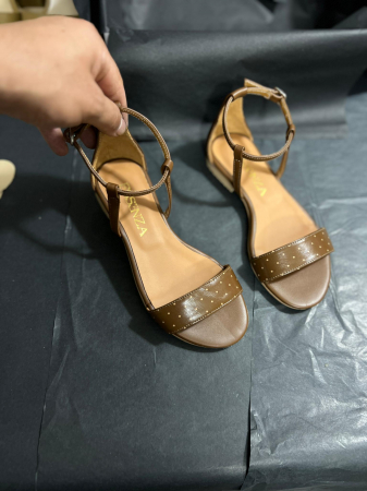 Pantofi - Sandale cu talpa joasa, din piele maro si maro cu picatele