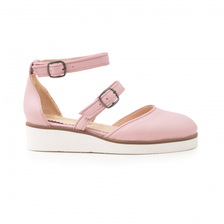 Sandale talpa chunky - Pantofi decupati, din piele naturala roz