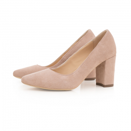 Pantofi cu toc patrat, din piele naturala intoarsa, beige [1]