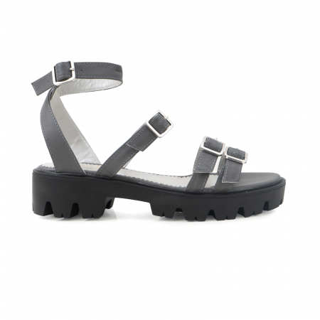 Sandale talpa chunky - Sandale cu talpa groasa si barete cu catarame, din piele gri