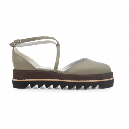 Sandale talpa chunky - Pantofi decupati, din piele naturala kaki si maron