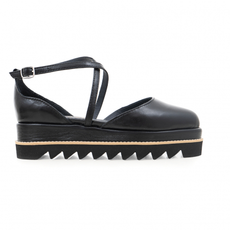 Sandale talpa chunky - Pantofi decupati, din piele naturala neagra