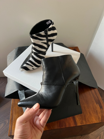 Botine Stiletto din piele  neagra si piele de ponei cu animal print [5]