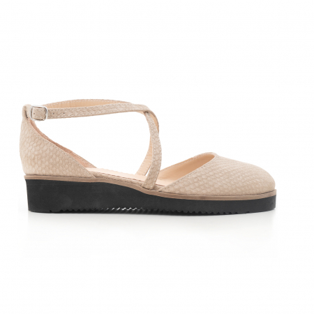 Sandale talpa chunky - Pantofi decupati, din piele naturala intoarsa camel cu presaj sarpe