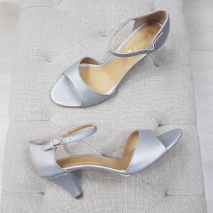Sandale - Sandale din piele gri, cu toc conic