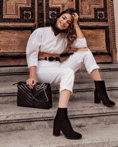 Stoc Livrare Rapida - Botine din piele intoarsa neagra