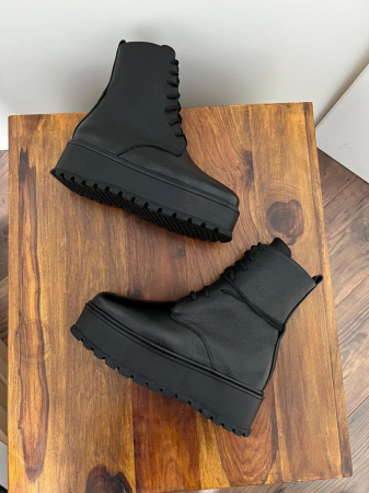 BLACK FRIDAY - Ghete cu talpă groasă, din piele naturală bizonta neagra