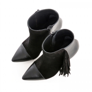 Botine Stiletto din piele intoarsa si piele box neagra [2]