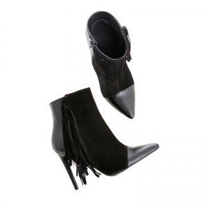 Botine Stiletto din piele intoarsa si piele box neagra [3]