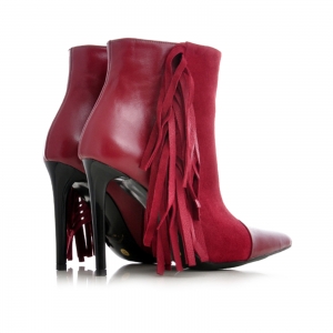 Botine stiletto din piele intoarsa si piele box rosie [3]