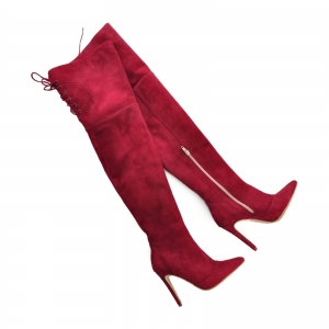 Cizme Stiletto peste genunchi,din piele intoarsa visinie [3]