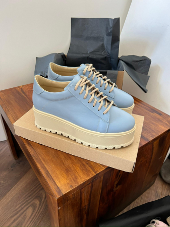 Pantofi cu talpă groasă, realizati din piele naturala , albastru deschis [0]