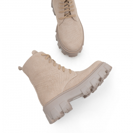 Bocanci cu siret, din piele naturala bej, cu presaj de sarpe [2]