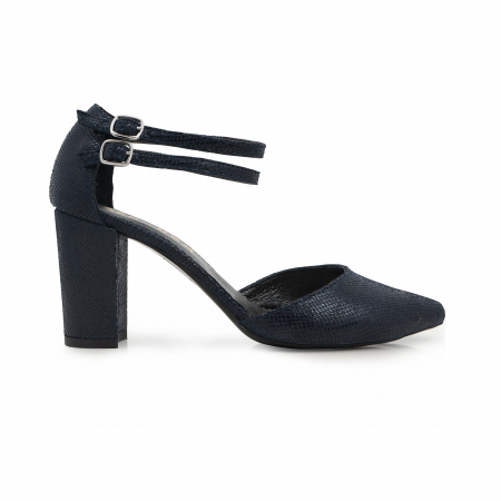 Pantofi - Pantofi decupati, cu barete duble, din piele naturala bleomarin cu textura