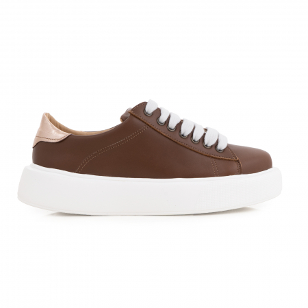SNEAKERS - Pantofi cu talpă groasă, realizati din piele naturala maron si aurie