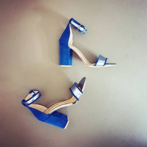Insta Shop - Sandale cu toc gros, albastru si argintiu