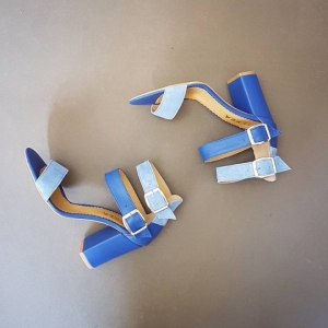 Insta Shop - Sandale cu toc gros, din piele albastra