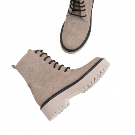 Bocanci cu siret, din piele naturala bej, cu presaj de sarpe [3]