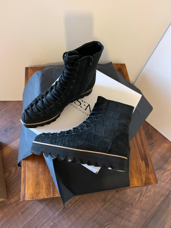 Ghete Everest cu siret, din piele intoarsa neagra cu aspect tip croco [3]