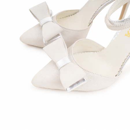 Pantofi stiletto cu funda dubla, din piele naturala intoarsa bej si auriu argintie [3]
