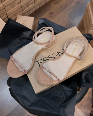 Sandale Chiara, din piele intoarsa roz somon, cu cristale rose [1]