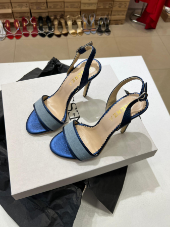 Sandale elegante din piele naturala albastru velur [3]