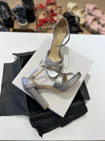 OUTLET PRIMAVARA-VARA - Sandale cu platforma si toc gros, din piele laminata gri