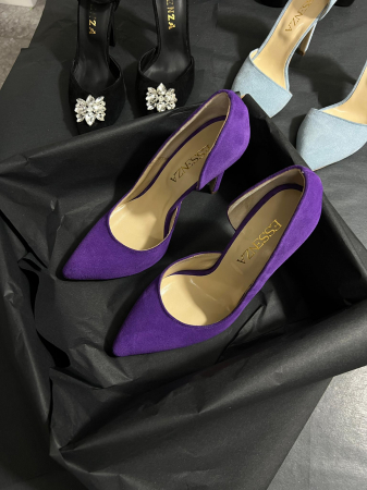 Pantofi stiletto, cu decupaj interior, din piele naturala intoarsa mov [1]