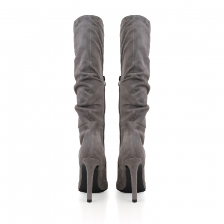 Cizme stiletto, cu pliuri, din piele intoarsa gri [3]