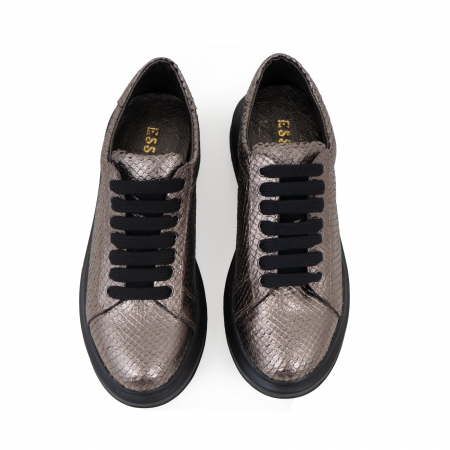 Pantofi cu talpă groasă, realizati din piele naturala, bronz laminat cu textura tip piele de sarpe [2]