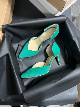 Pantofi - Pantofi stiletto decupati, din piele naturala intoarsa verde