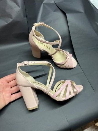Sandale cu barete multicolore din piele roz, nude si auriu roze [3]