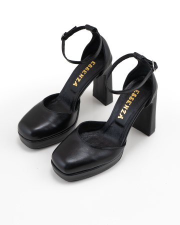 Pantofi din piele naturala, neagra, cu varf patrat si decupaj interior-exterior [1]