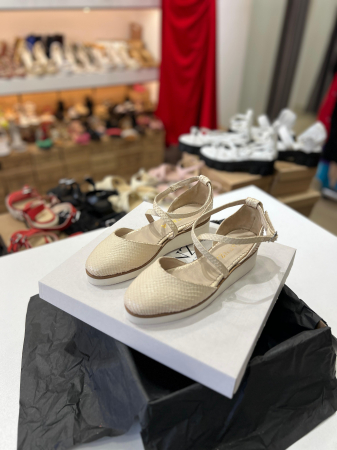 Pantofi decupati, din piele naturala bej cu presaj sarpe [2]