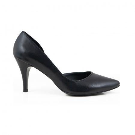 Stoc Livrare Rapida - Pantofi stiletto din piele naturala neagra, cu decupaj interior