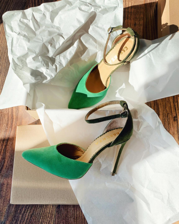 Pantofi - Pantofi stiletto cu decupaj, din piele naturala intoarsa verde