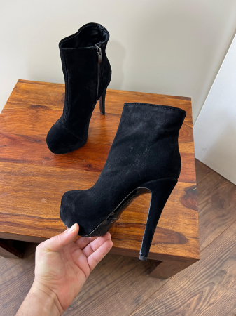 Botine Stiletto din piele naturala intoarsa neagra cu toc de 14cm. [3]