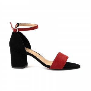 FEMEI - Sandale din piele intoarsa neagra si rosie
