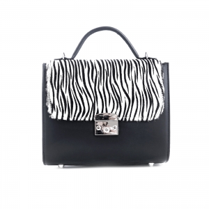 GENTI - Poseta din piele neagra si piele cu animal print