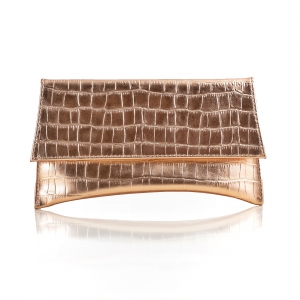 Plic - Poseta plic Maia, din piele auriu-rose laminat cu textura croco