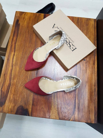 Balerini - Balerini cu decupaj, din piele intoarsa burgund si piele cu textura tip piele de sarpe