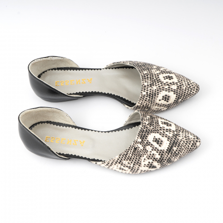 Balerini cu decupaj, din piele neagra si piele cu textura tip piele de piton [2]