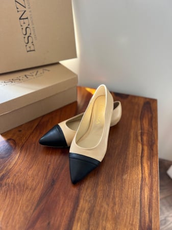 Balerini cu varf ascutit, din piele naturala  beige, si piele naturala  neagra [3]